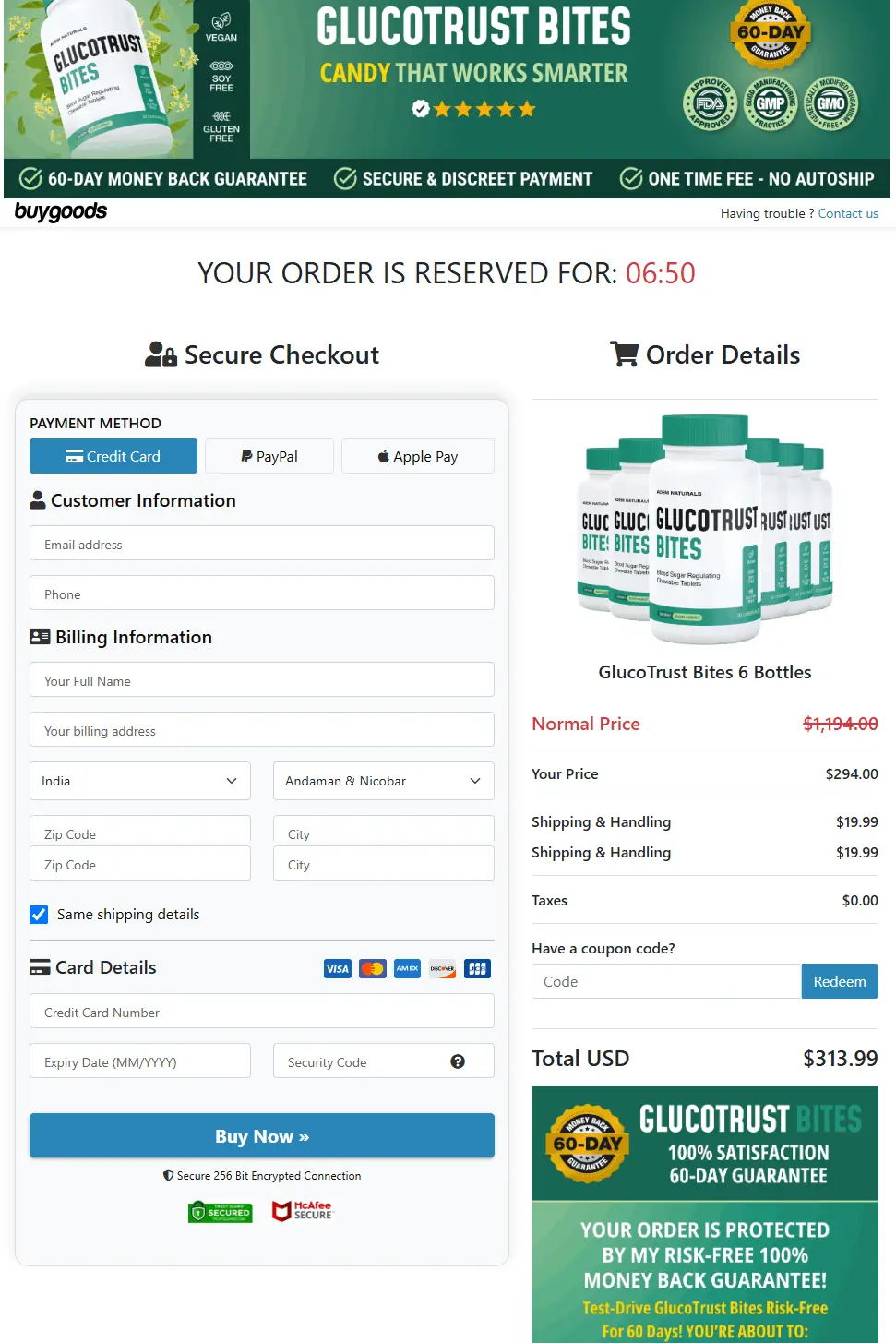 glucotrust bites official website checkout page – secure online order process